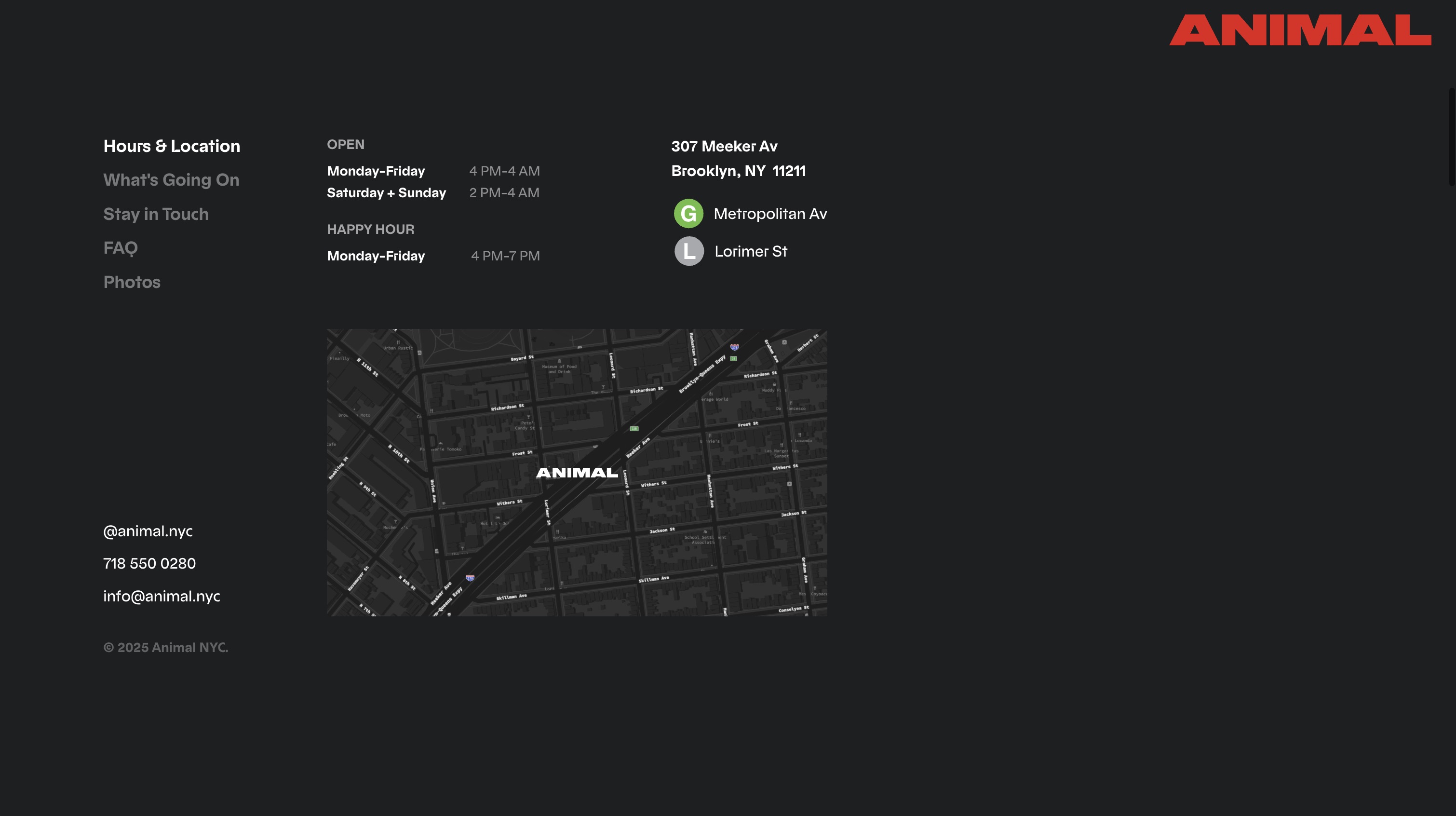 ANIMAL - Hours & Location