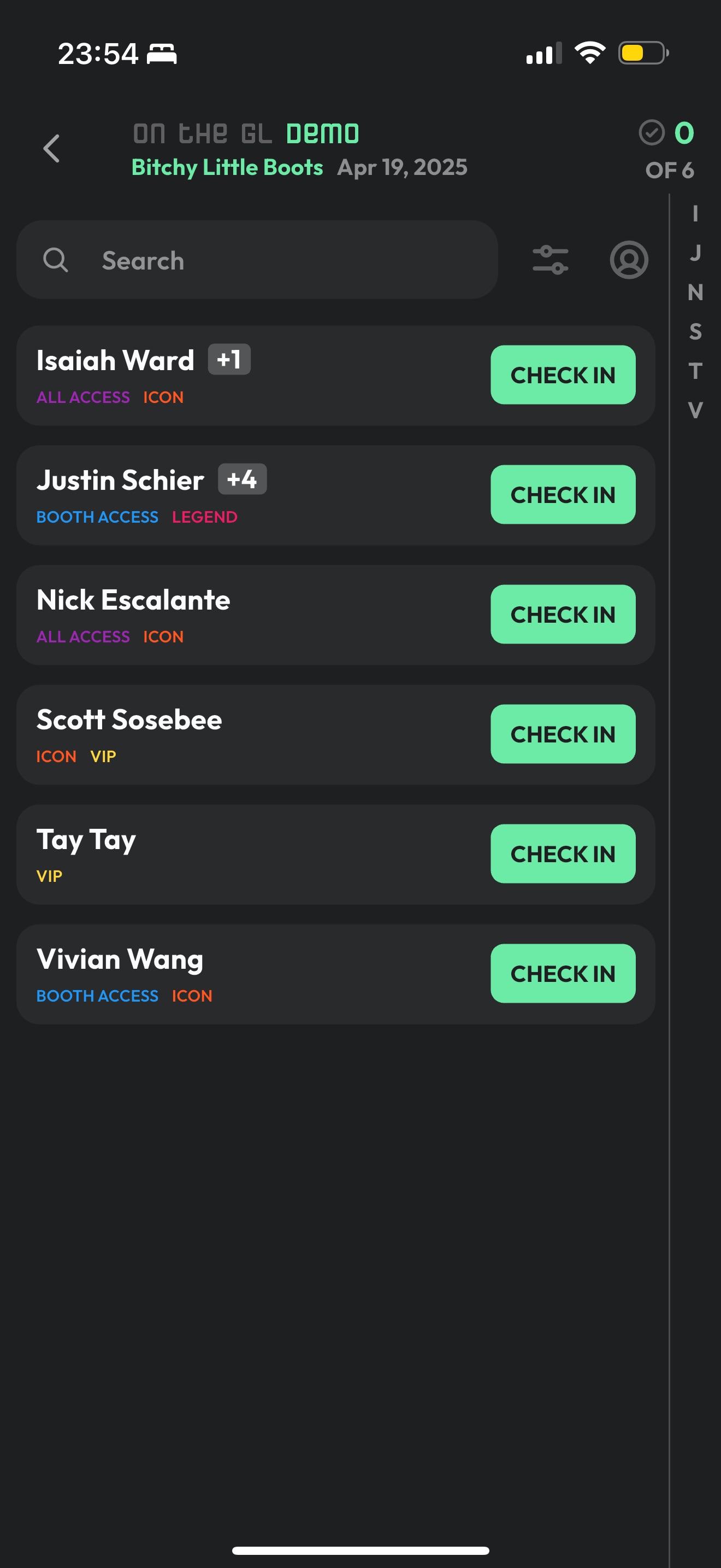On the GL - Check-In Screen