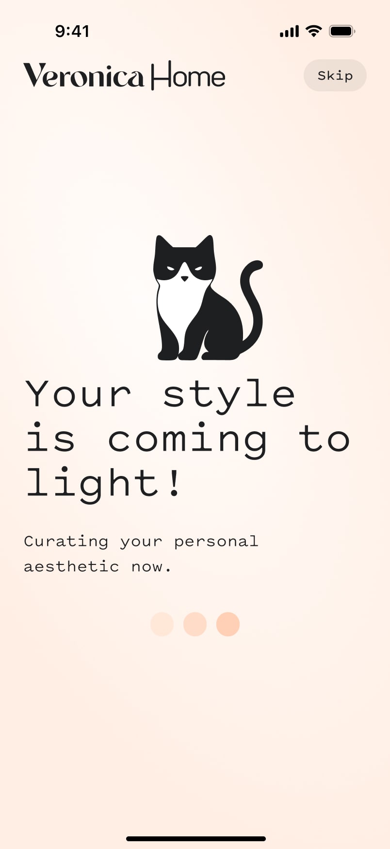 Loading screen with cat mascot and message 'Your style is coming to light!'